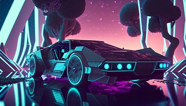 Retro-futuristisches Scifi-Auto der 80er Jahre Kreative Illustration Ai Generate