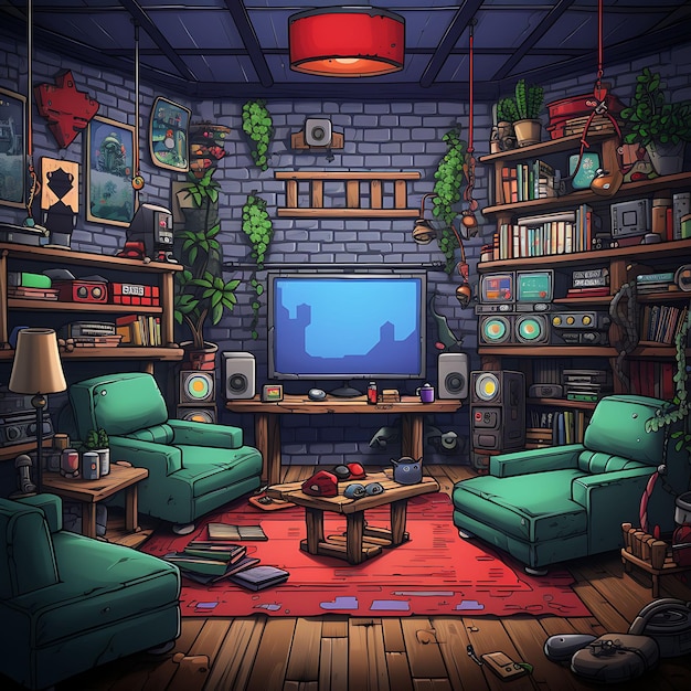 Retro Gaming Den 8 Bit Pixelated Backdrop Retro Game Screens Design criativo Livestream Background