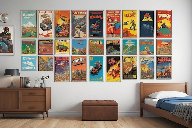 Retro Gaming Nostalgia cartazes de jogos clássicos nas paredes