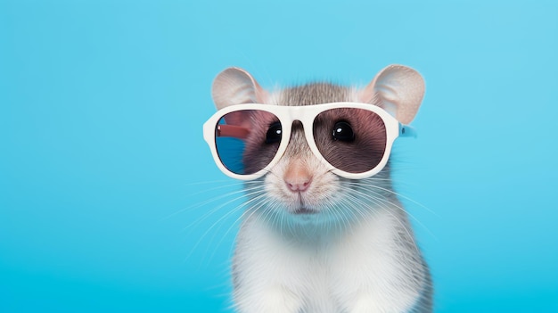 Retro-Glamour-Maus, innovative Sonnenbrillen-Ratte auf blauem Hintergrund