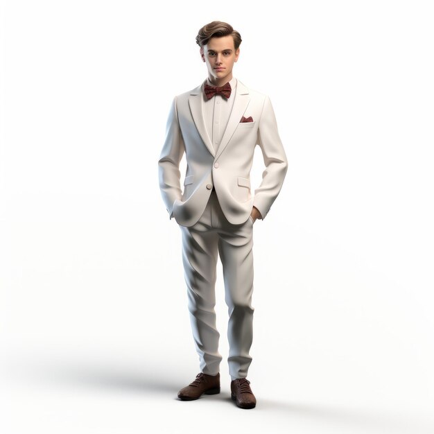 Retro Glamour Modelo fotorrealista en 3D de un hombre en traje blanco