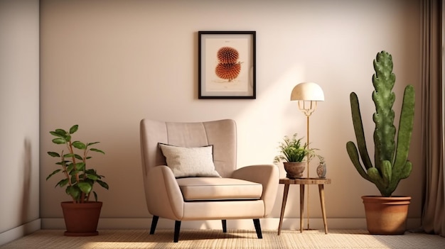 Retro-Innenarchitektur des Wohnzimmers mit Stylist-Sofa Generative AI