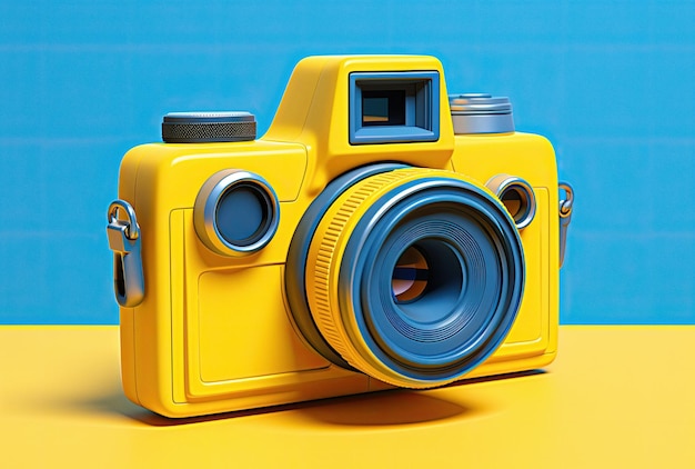 Retro-Kamera in blauen und gelben leuchtenden Farben