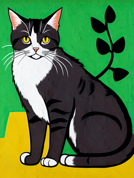 Retro-Katzengemälde-Reproduktion, bunte künstlerische Katzenillustrationen, schwarze Katze