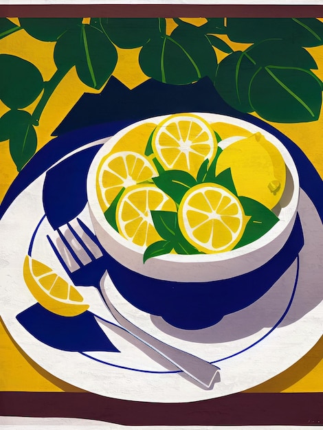 Foto retro limón ilustración verano vintage pintura fruta