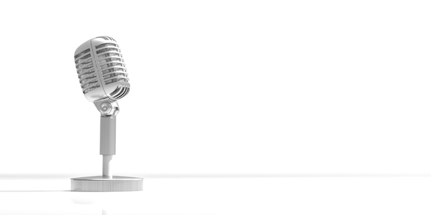 Retro-Mikrofon für Pressekonferenz oder Interview auf weißem Tisch kopieren Raum hochwertige fotorealistische 3D-Darstellung