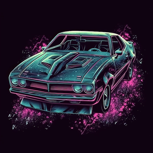 Retro-Muscle-Car-Vaporwave-T-Shirt-Design-Illustration