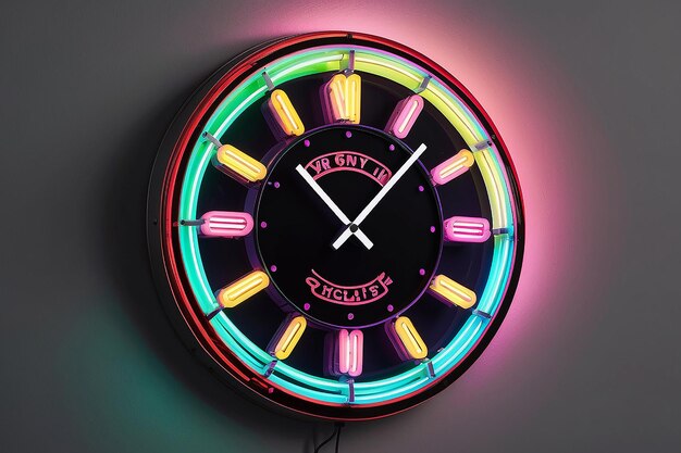 Retro-Neon-Wanduhr mit Schild