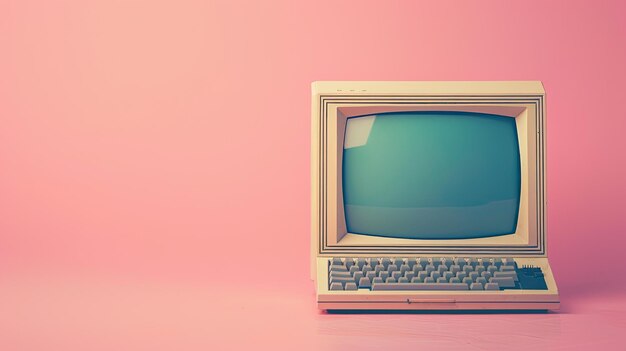 Retro-Personalcomputer auf rosa Hintergrund