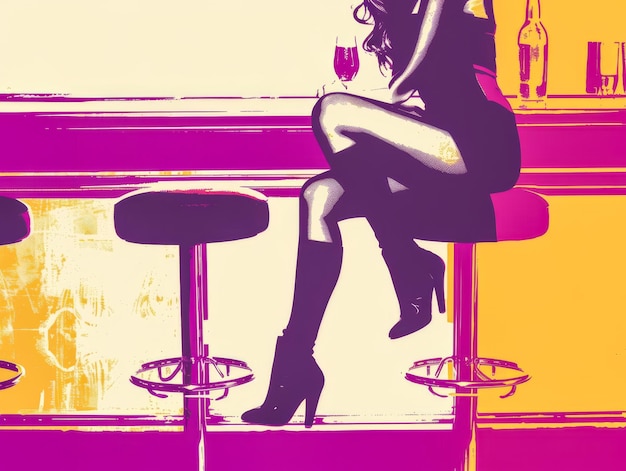 Retro-Pop-Art-Illustration einer Frau mit lebendigen Farben und Kopierraum für Text