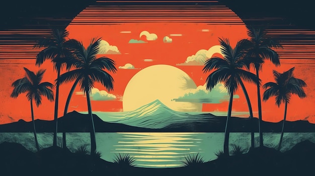 Retro pôr-do-sol vintage velho organizar para a criação camisa capa de livro caso e outros Imprimir a pedido retro pôr- do-sol Vintage Ilustração AI Gerado