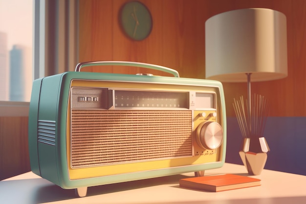 Retro-Radio in hellem Raum Ai generieren