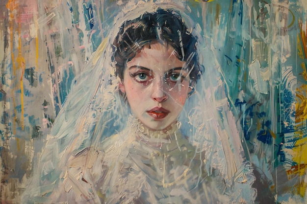 Retro retrato de uma noiva com cores pastel