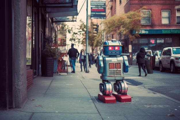 Retro-Roboter in den Straßen von NYC der 90er Jahre