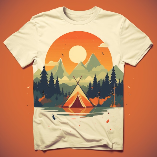 Foto retro-see- und camp-zelt-sonnenuntergang-t-shirt-design