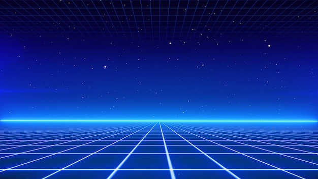 Retro-Stil der achtziger Jahre Hintergrund Futuristisch mit Laser-Gitter-Landschaft Digital-Cyber