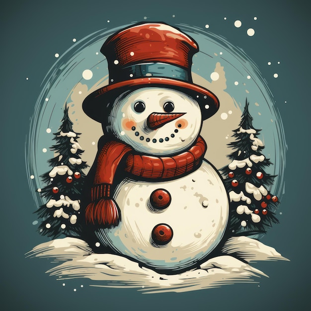 Retro-Stil Schneemann Eine Vintage-Ferienkartenillustration