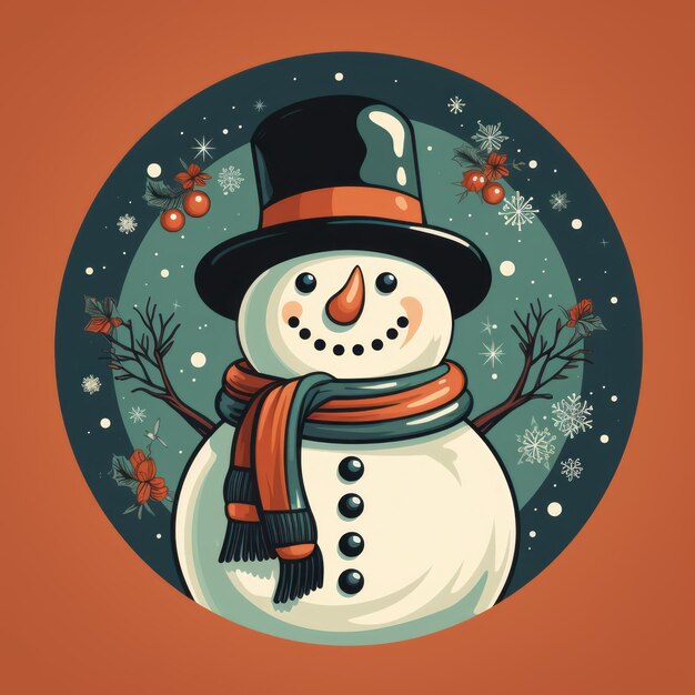 Retro-Stil Schneemann Eine Vintage-Ferienkartenillustration