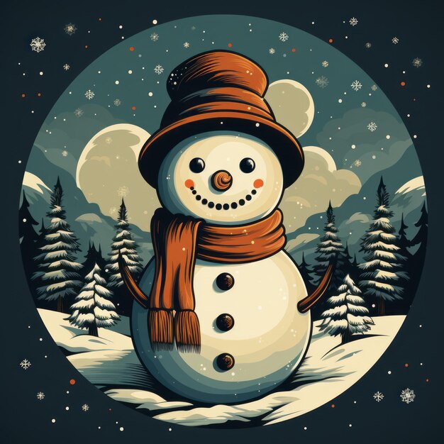 Retro-Stil Schneemann Eine Vintage-Ferienkartenillustration