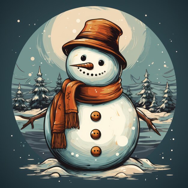 Retro-Stil Schneemann Eine Vintage-Ferienkartenillustration