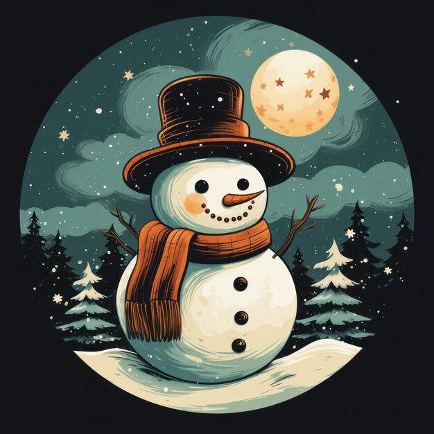 Retro-Stil Schneemann Eine Vintage-Ferienkartenillustration