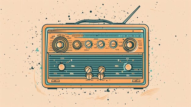 Retro-Stil Vektor-Illustration eines Vintage-Radios Das Radio hat einen cremefarbenen Körper und braune Knöpfe und Knöpfe