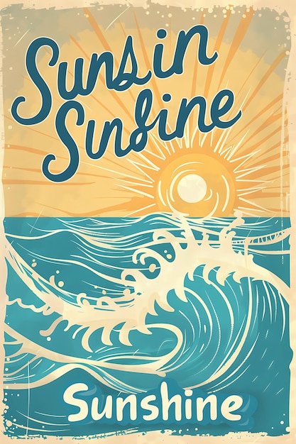 Retro-Strandpostkarte mit Wellenrand Sonnenschein in Playf Illustration Vintage Postkarte Dekoration