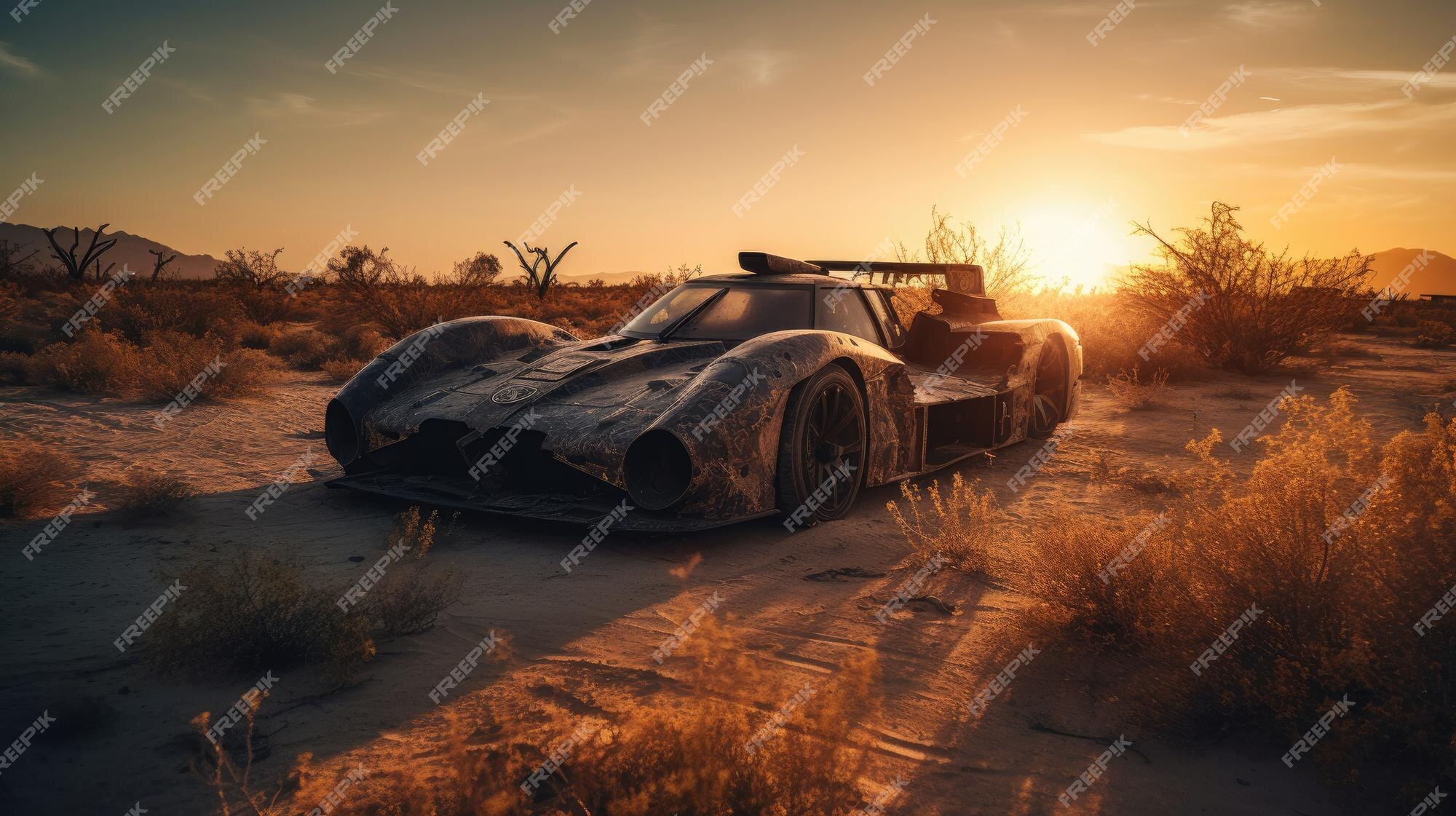 Retrô super carro destruído pós apocalipse paisagem jogo papel de parede  foto arte ilustração ferrugem