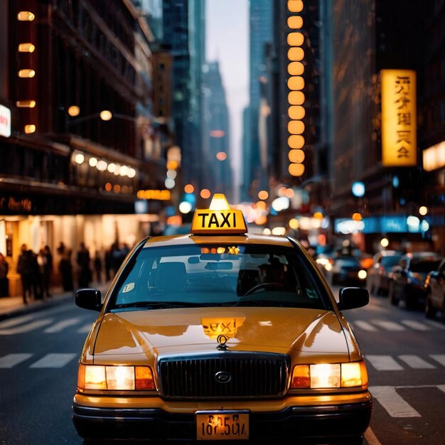 Foto retro taxi americano por la noche en la ciudad