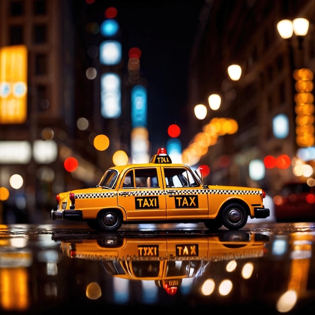 Foto retro taxi americano por la noche en la ciudad