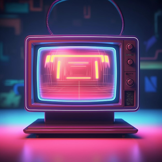 Retro-TV-Cyberpunk-Stil mit lebhaften Neonfarben