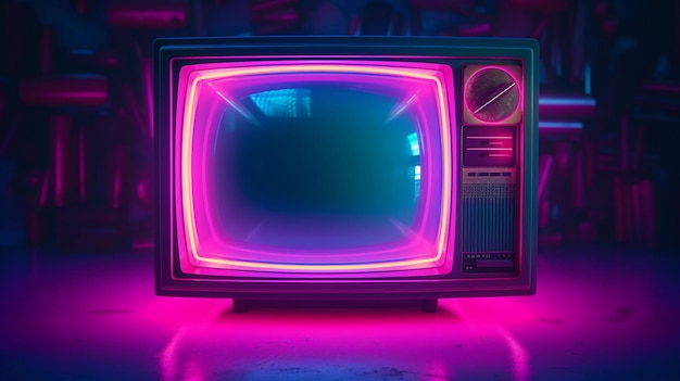 Retro-TV-Cyberpunk-Stil mit lebhaften Neonfarben