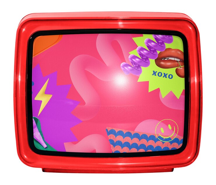 Foto retro-tv-png-aufkleber mit farbenfrohem remix und durchsichtigem hintergrund