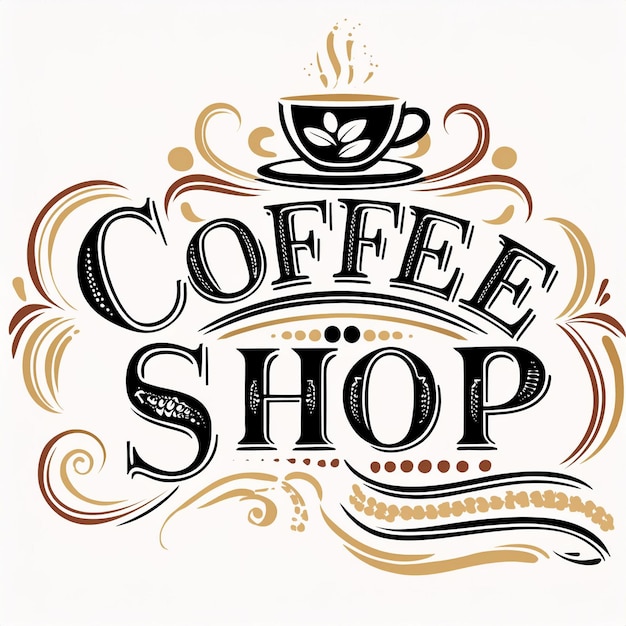 Retro-Vintage-Coffee-Shop-Logo mit Buchstaben Kaffee-Shop-Etikett mit blühenden Ornamenten