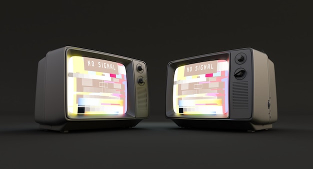 Retro vintage tv isolada em fundo preto, 3d rendem de preto tv antigo com nenhum sinal em seu, sem sinal.