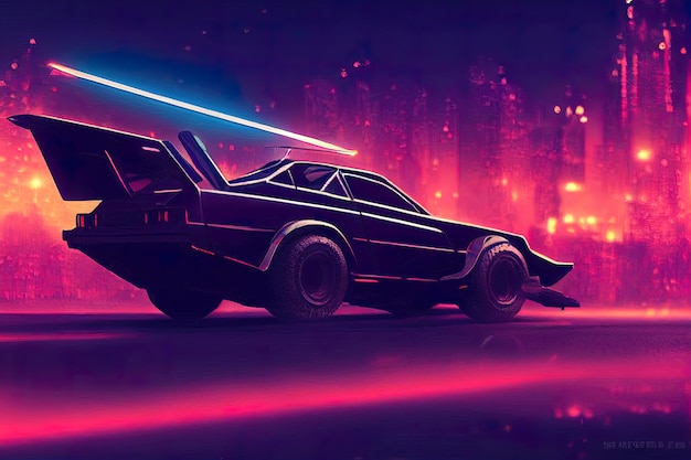 Retro-Wave-Car-Synthwave-Stil 80er-Jahre-Kunst