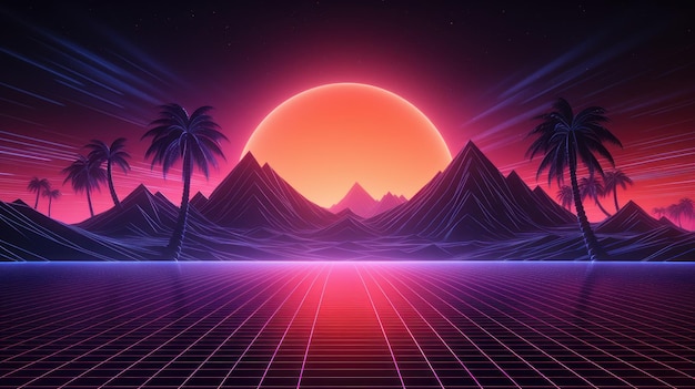 Retro Wave Music Festival Fondo Retro futurista de los años 90 Estilo creado generativo Ai