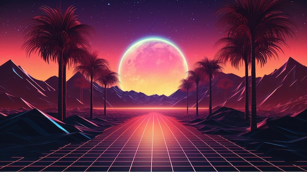 Retro Wave Music Festival Hintergrund Retro futuristischer Stil der 90er Jahre Erstellt Generative Ai