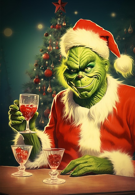 Foto retro-weihnachtspostkarte aus den 50ern, die figur des grinch
