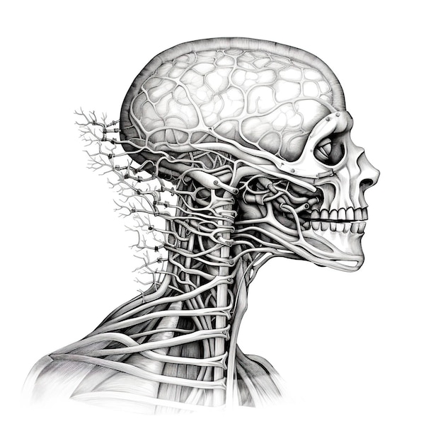 Foto retro-zeichnung des nervensystems, die pädagogische einblicke für studenten und medizinische fachkräfte bietetweißer hintergrund mit ki generiert