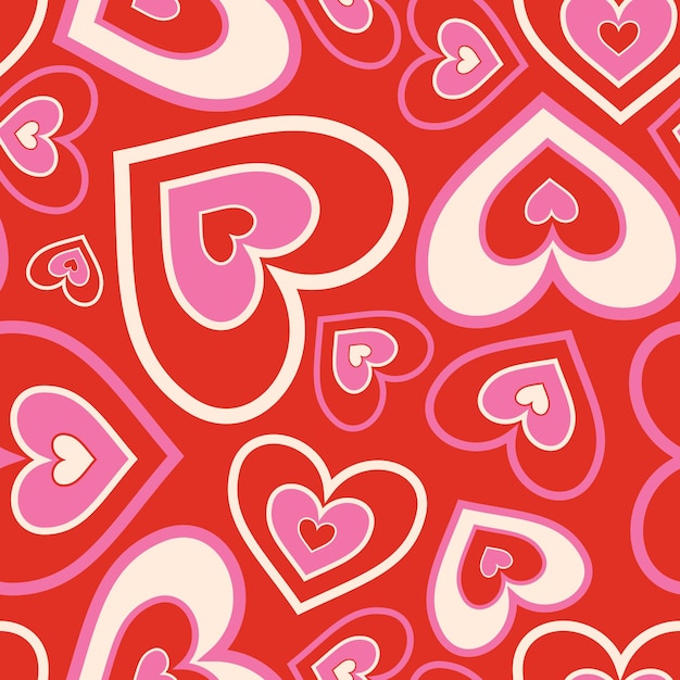 Retro39s Día de San Valentín romántico patrón sin costuras con lindos corazones de dibujos animados fondo de amor para el 14 de febrero