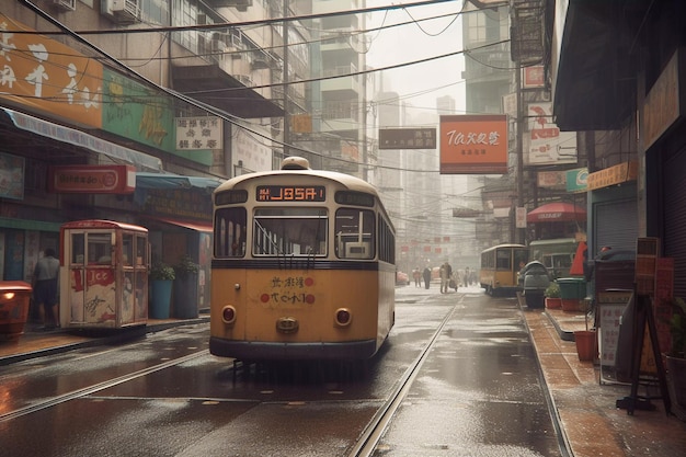 Retrofuturistische Illustration der Straßen der Stadt Hongkong durch KI generiert