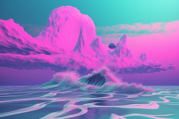 Retrofuturistische Vaporwave-Landschaft