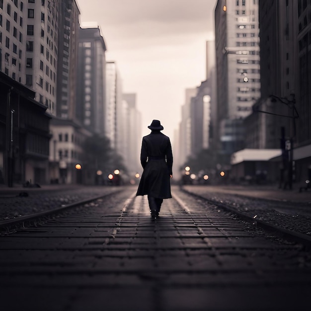 Retroiluminación de un hombre caminando en una calle creada con tecnología de IA generativa