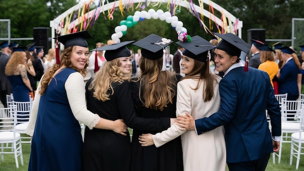 Foto retrospectiva de amigos na cerimônia de formatura