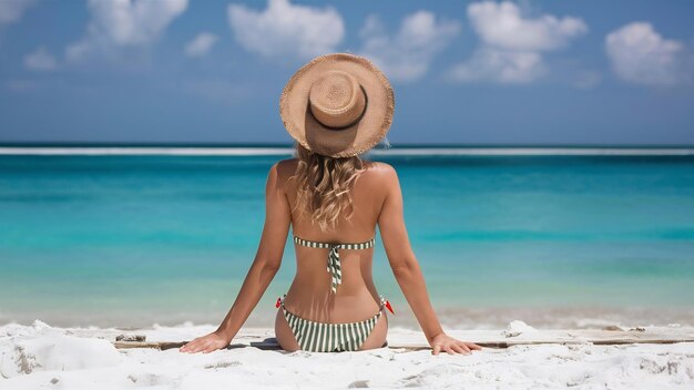 Foto retrospectiva de uma mulher na praia