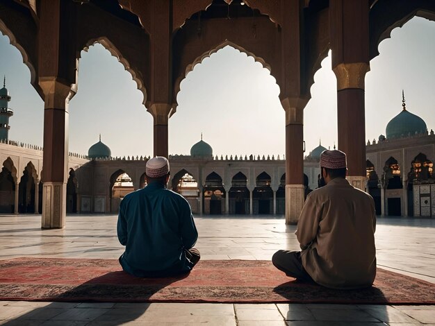 Foto una retrospectiva de un hombre musulmán orando en una mezquita ia generativa