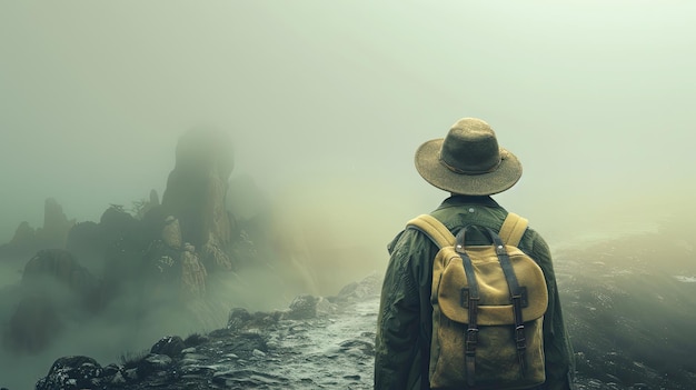 Foto retrospectiva de un hombre viajando con una mochila