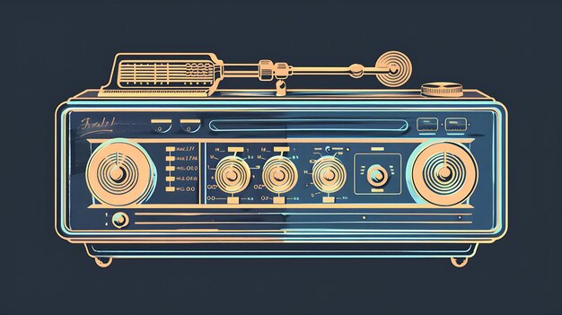 Foto a retrostyled illustration of a turntable record player with a blue body and orange knobs and buttons the record player is playing a record