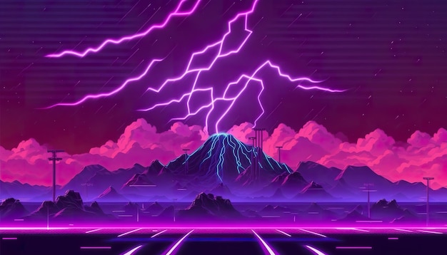 Retrowave-Landschaft Synthwave-Hintergrund Kreative Illustration Ai generieren